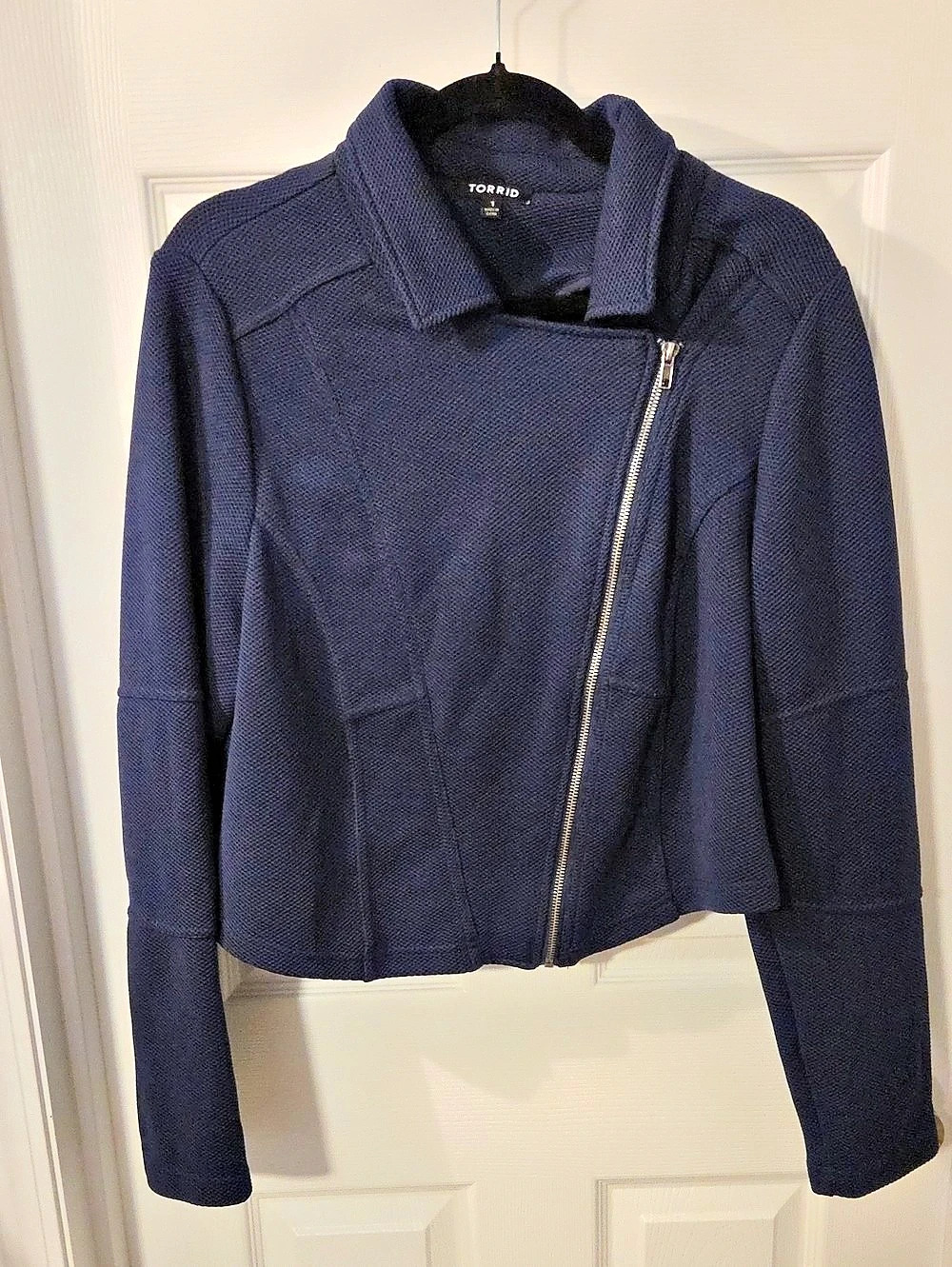 Torrid Textured Knit Moto Biker Jacket Blue Size 1, 14/16